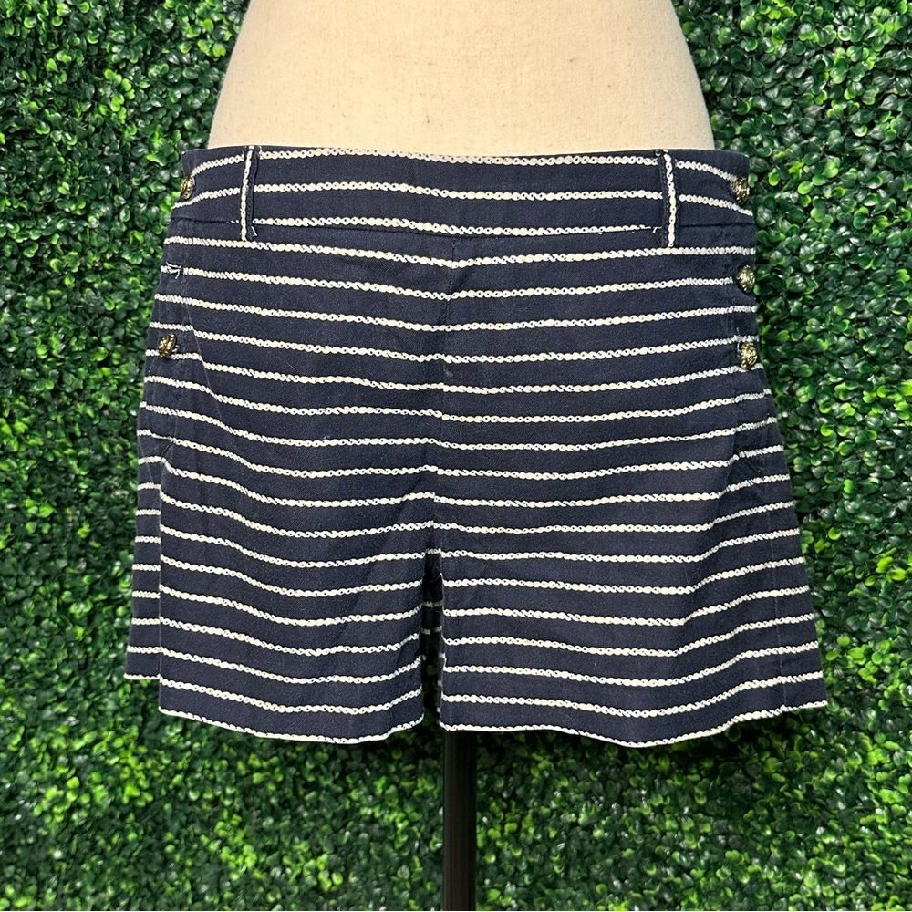 Cynthia Rowley Striped Navy Nautical Gold Button Accent Shorts Sz 8